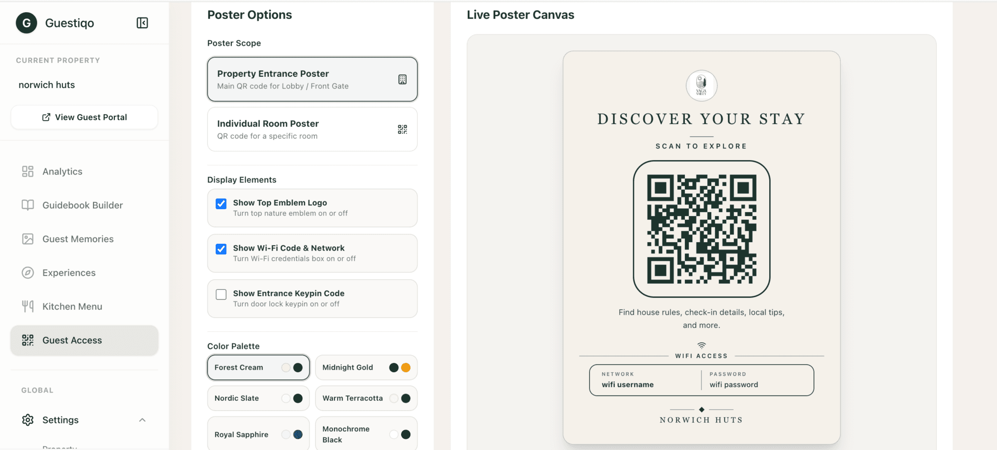 Guestiqo Guest Access poster builder